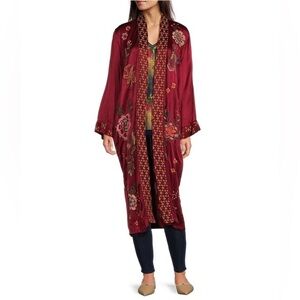 Johnny Was Burgundy Floral Embroidered Kimono- size medium